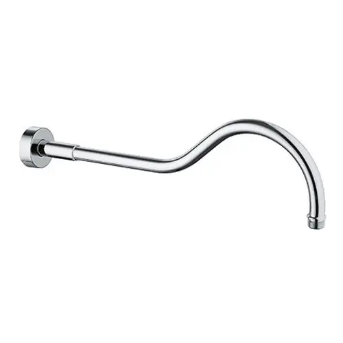 Glänzender Brausearm aus chromatiertem Metall, geformt mit einem sanften Bogen, zur Wandmontage geeignet. Bestandteil der Kludi Produktlinie.